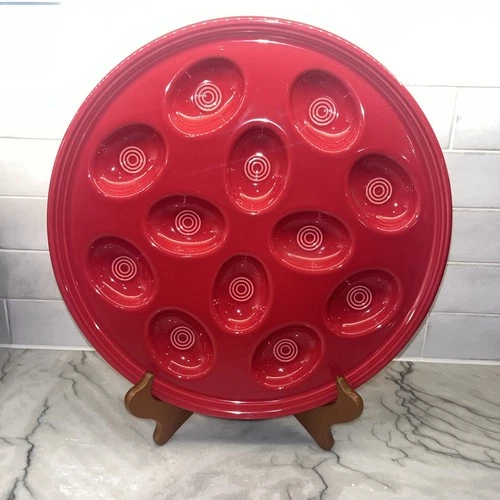 Fiestaware Deviled Egg Plate Tray Serving Platter Scarlet Red 13” Fiesta EUC