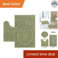 Chenille Bathroom Rug Set of 3 Sage Green 20 in x 30 in Non Slip Washable