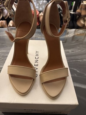 Givenchy Ankle Strap Beige Leather Heels Open Toe Sandals Sz 37