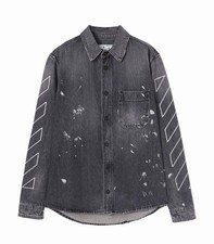 Off-White Diag-stripe distressed denim shirt Painted arrow