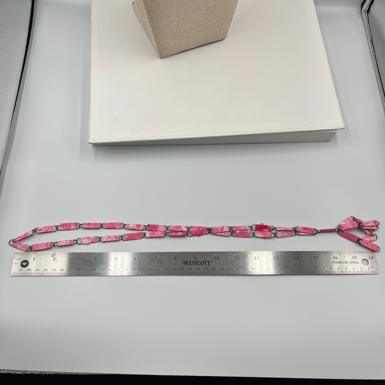 Vintage Pink Marbleized Rectangular Link Lariat N… - image 7