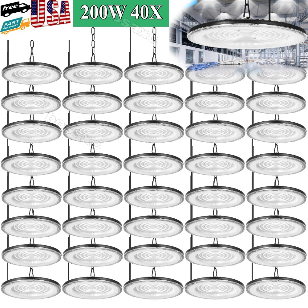 40 Pack 200W UFO Led High Bay Lights Commercial Warehouse Factory Light Fixture