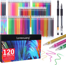 120 Colors Gel Pen Ink Refills, Glitter Neon Gel Ink Pens Cartridges Replacement
