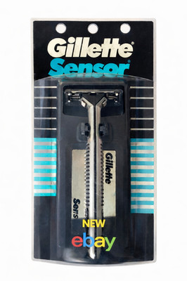 Original Vintage 1989 Gillette Sensor Razor & 3 Cartridges Metal Handle & Holder