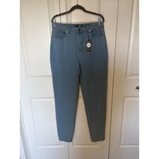 Boohoo Blue High Waisted Mom Jeans Light Wash Tapered Leg US 10 NEW