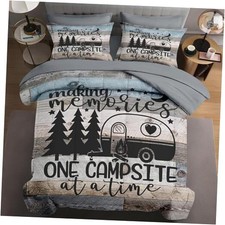7 Pcs Size Comforter Set with 2 Pillowcases  2 Shams, Retro Wood Queen Camper