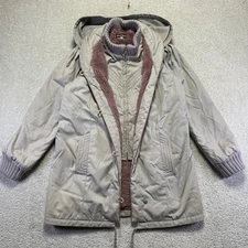 Vintage Mod Maid Womens Jacket Medium Gray Lined Hooded Zip Up Parka Winter Coat