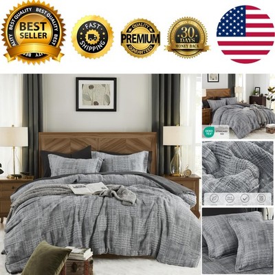 7-Piece Charcoal Grey Comforter Set with Textured Crinkle Design - Queen Size