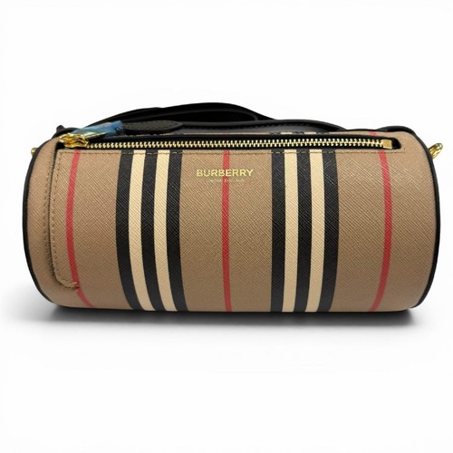BURBERRY 8030456 Nova Check Pattern 2way Leather Barrel Bag Shoulder Bag Beige