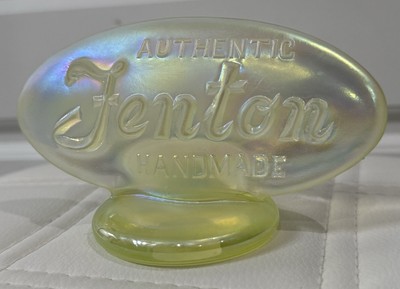 Fenton Topaz Opalescent Vaseline Dealer Logo Sign