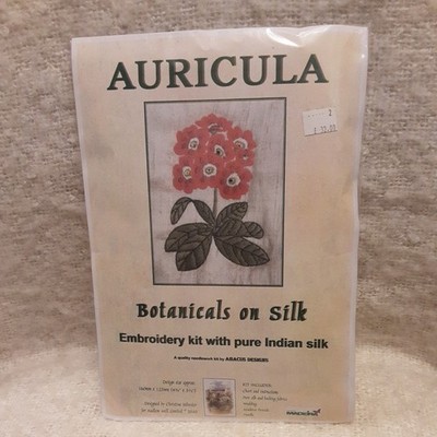 NEU Botanicals auf Seide. Auricula. Stickpackung reine indische Seide. Abakus Design