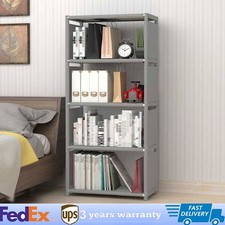 4-TIER INDUSTRIAL BOOKSHELF,DISPLAY STORAGE SHELVES RUSTIC WOOD BOOKCASE SHELVES