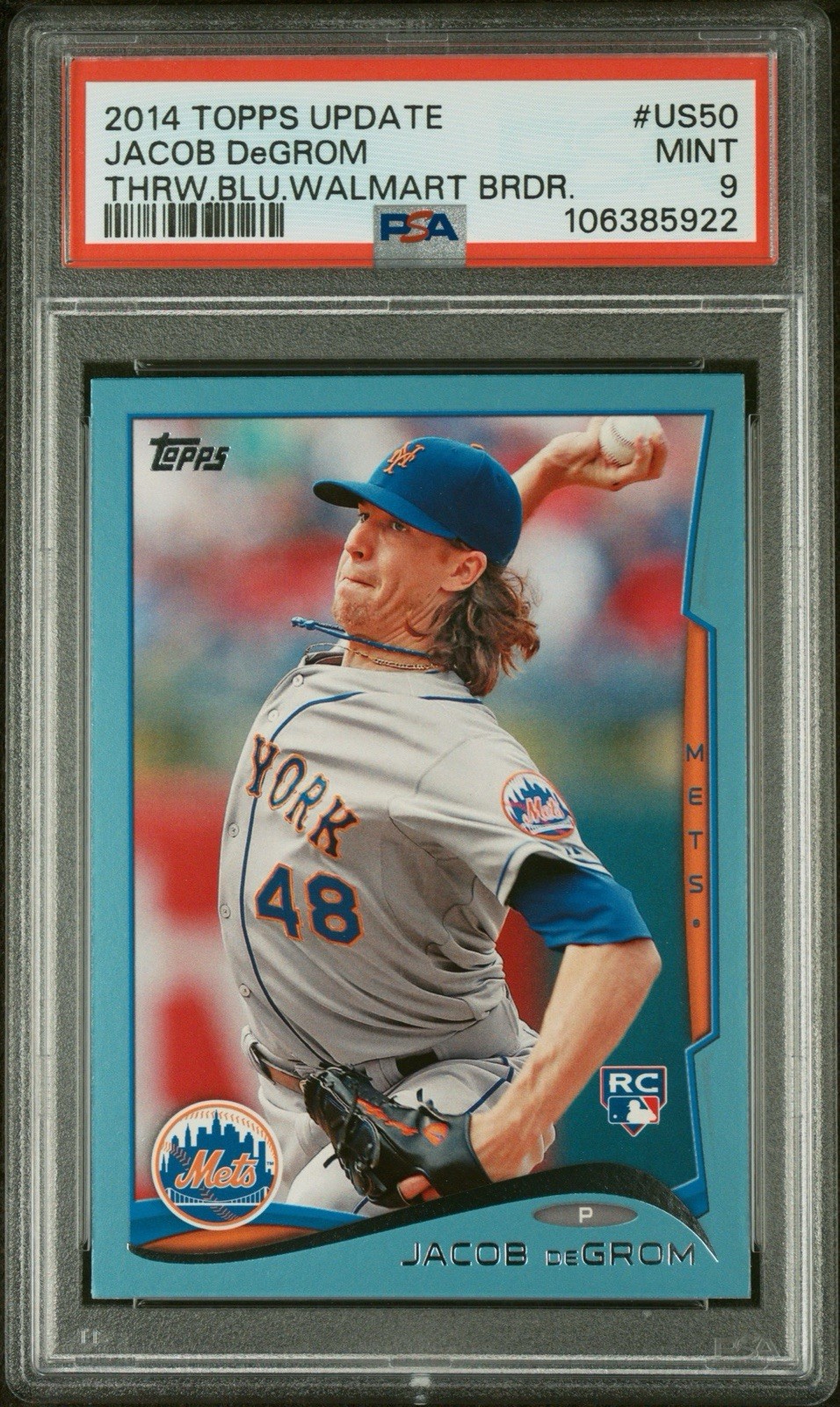 Jacob deGrom 2014 Topps Update 🔥 Wal-Mart Blue Border #US50 Rookie RC PSA 9🔥