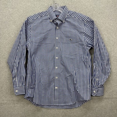 Vineyard Vines Shirt Mens Medium Blue Gingham Check Tucker Oxford Dress Whale