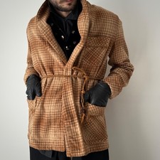 Vintage 1960s European Wool Checked Smoking Lounge Jacket Blazer Size S/M