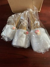 Christmas Holiday Wooden Gnome set of 3 New in box 3 heights gold tops pink nose
