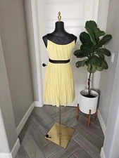 Oh! YES Yellow Pleated Fit Flare Dress Size S Black Trim Cocktail Party