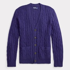 Polo Ralph Lauren Men's Cable Knit Cashmere Cardigan Navy Blue NWT Size L 