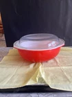 VTG Pyrex Flame Red 024 2 Qt Round Casserole Dish w Lid 9" Ovenware