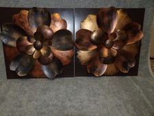 Metal 3D Flower Wall Decor Hanging Flowers 10" x 10" Beautiful  SET OF 2