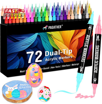 72 Colors Acrylic Paint Markers, Dual Tip with Fine Tip and Brush Tip Pens for S