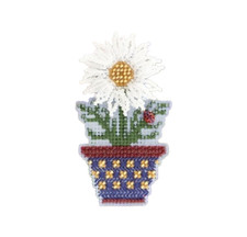White Daisy Spring Flower Pot Beaded Cross Stitch Ornament Kit Mill Hill