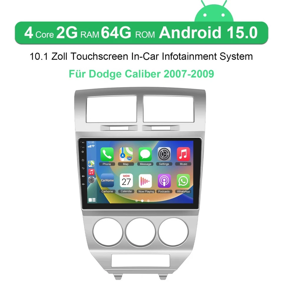 2+64G Für Dodge Caliber 2007-2009 Autoradio GPS Navi WIFI Android 15 CarPlay Kam - Bild 2 von 4