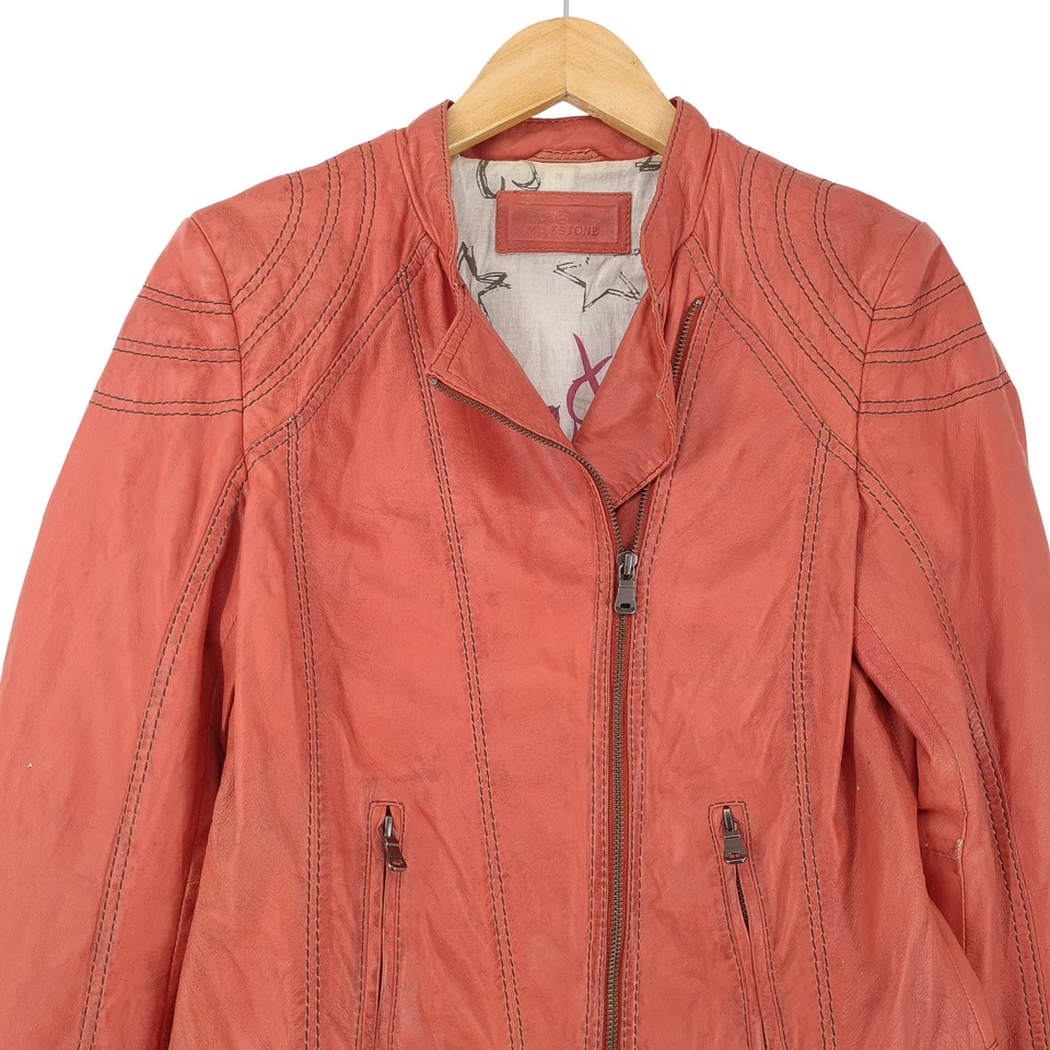 Vintage Milestone Lederjacke Damen Biker Moto Mantel Rot Sz9 Größe 38 - Bild 2 von 4