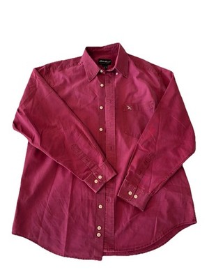Eddie Bauer Men's Red Button-Up Shirt Long Sleeve Woven Cotton L
