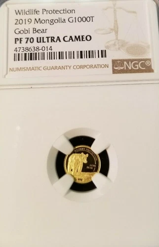 2019 MONGOLIA GOLD 1000 TOGROG GOBI BEAR NGC PF 70 ULTRA CAMEO PERFECTION !