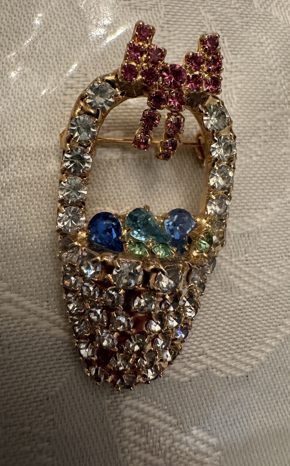 Vintage Signed Bauer Rhinestone Easter Basket Wit… - image 9