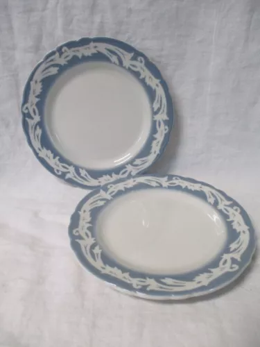 Set 2 VTG Liverpool Ohio STERLING CHINA Vitrified Restaurant Ware 8" Blue Plates