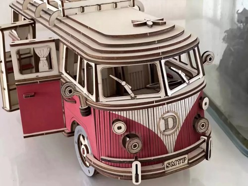 DIY Wooden Puzzle Vintage Volkswagen Campervan Model Kit, Red