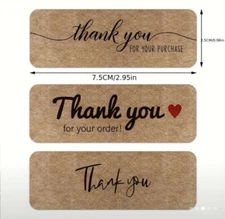 360 Total Pcs Sticker Seals Roll Brown Kraft Paper Thank You ❤️ Rectangle NEW