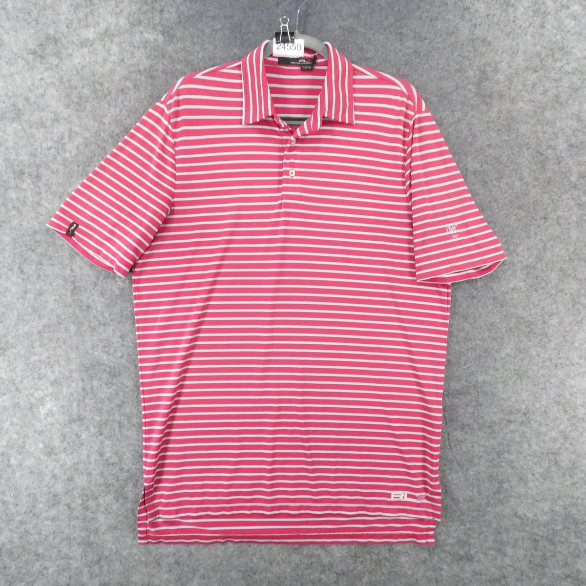 Ralph Lauren RLX Shirt Men Medium Polo Short Sleeve Pink Gray