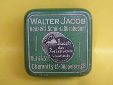Alte kleine Dos Blechdose Walter Jacob Chemnitz 15 Düppelstr. 28  Gute Erhaltung