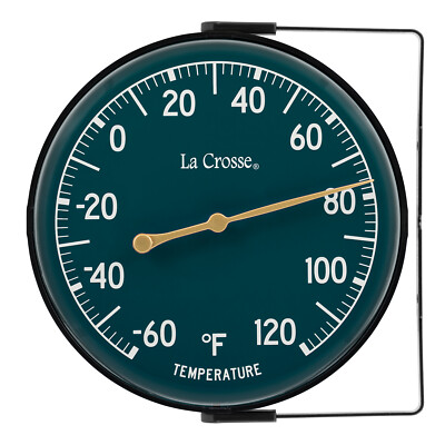 104-1512F La Crosse 5.5'' Indoor/Outdoor Dial Thermometer with Bracket Dark Green