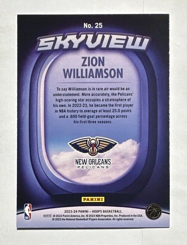 2023-24 Panini Hoops Basketball Zion Williamson Skyview #25 2023-24 Panini Hoops Basketball Zion Williamson Skyview #25