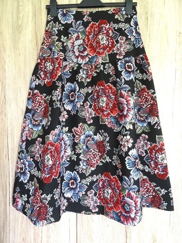 ZARA NEW WOMAN BLACK FLORAL PRINT JACQUARD MIDI SKIRT SIZE L - Picture 12 of 15