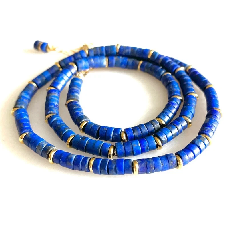 Collar de lapislázuli, cuentas Heishi de lapislázuli azul natural, collar de piedras preciosas con cuentas Foto 2 de 4