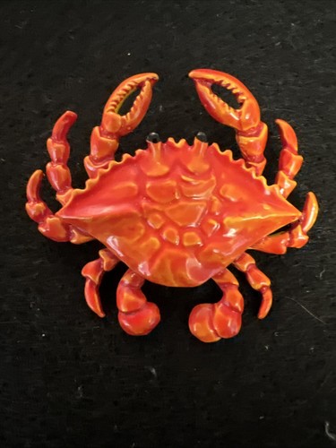 Vtg GERRY`S Orange Enameled Crab Brooch