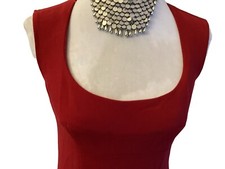 M S Red Wiggle Dress 12 Vgc Crepe Viscose Mix Length 42 Excel Cond. Os