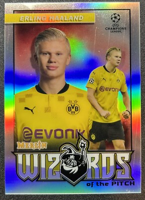2021 TOPPS MERLIN SOCCER ERLING HAALAND WIZARDS OF THE PITCH INSERT REFRACTOR
