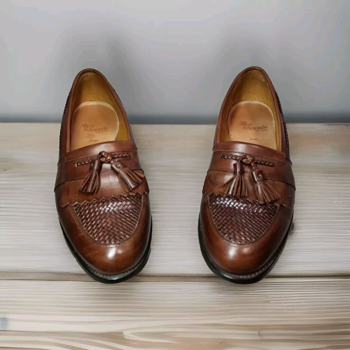 Allen Edmonds Cody Mens Cognac Leather Kiltie Tassel Loafers  display picture 1