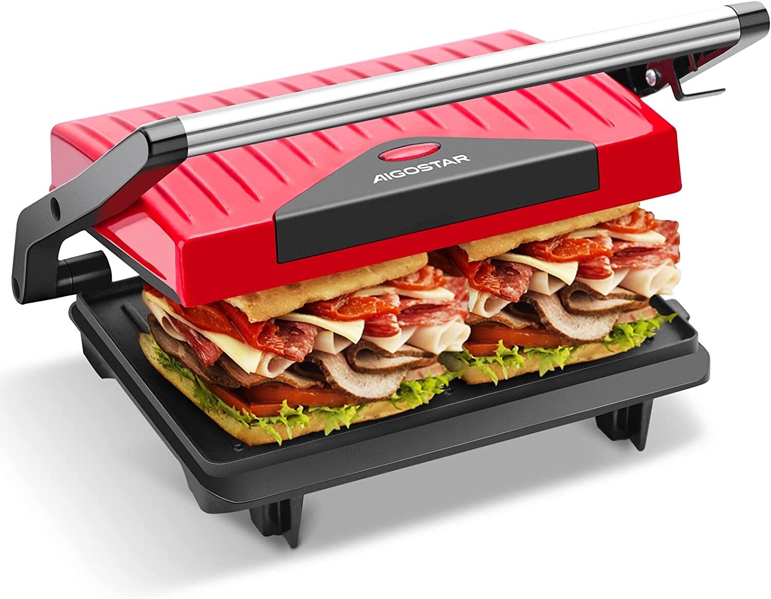 SANDWICH MAKER RED STEAK 750W NON-STICK PLATE AIGOSTAR