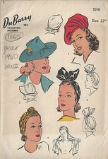 1940 WW2 Vintage Sewing Pattern S22" HAT BERET & TURBAN (1665)
