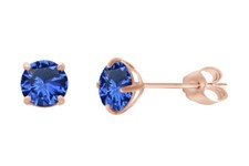 14k Solid Gold Round Cut Simulated Blue Sapphire Baby/Children's Stud Earrings