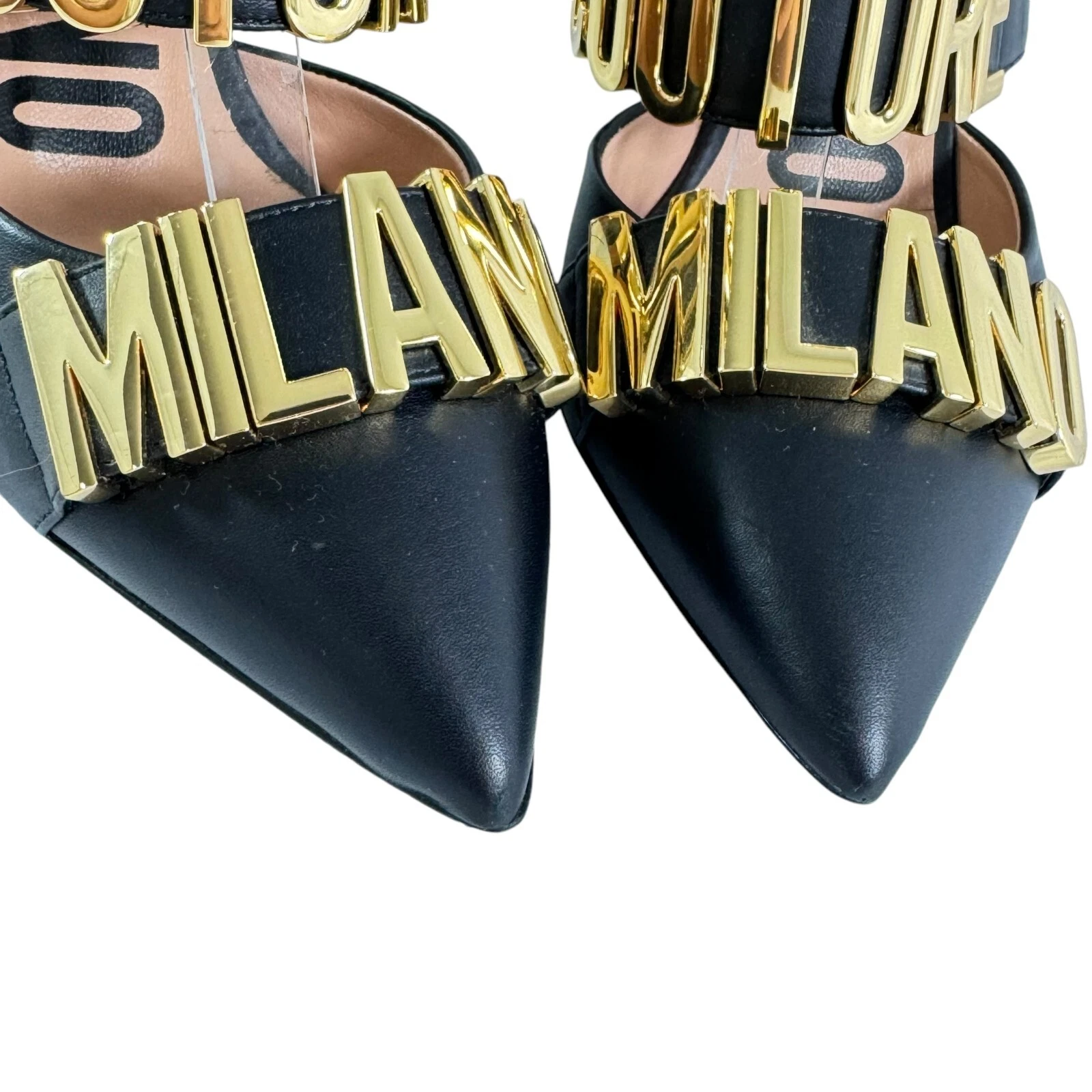$890 MOSCHINO Milano sandali neri in pelle con logo lettera cinturino Italia 36 6US