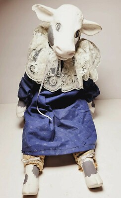 Vtg Cow Sheep Animal Figurine Statue w/ Stand Burhans Type Home Decor Design 