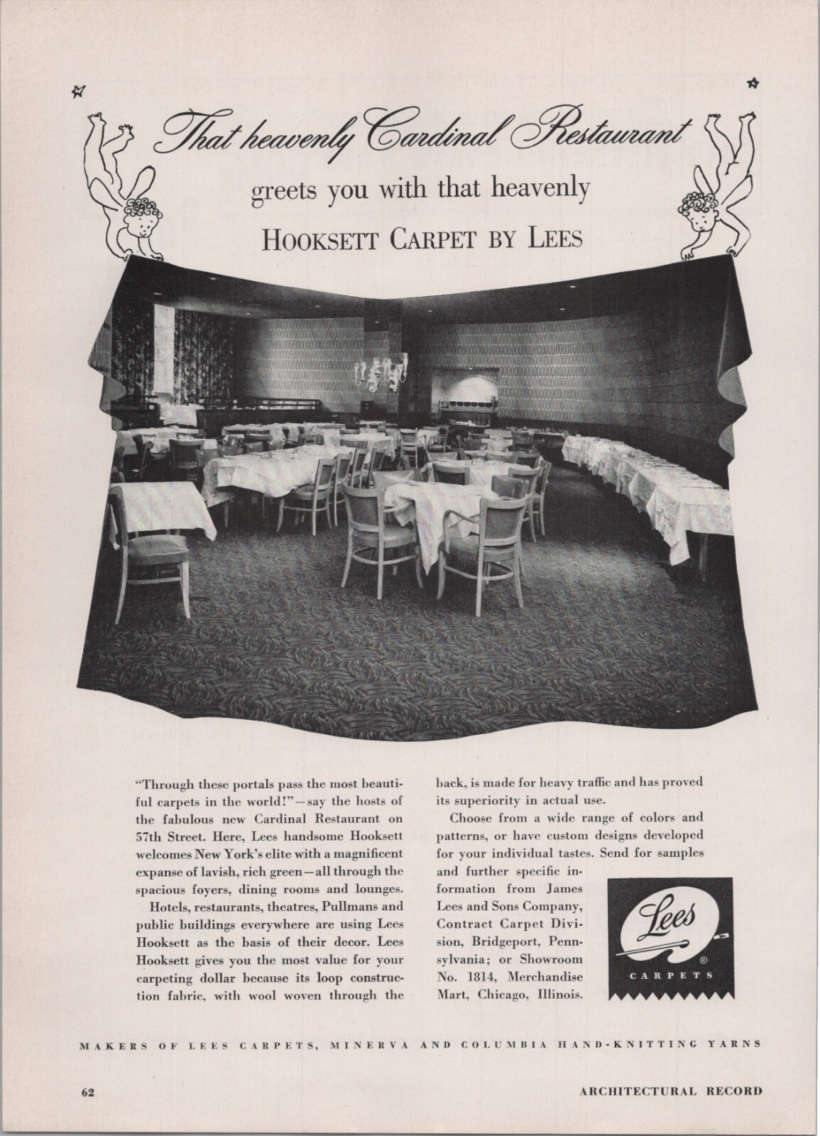 1949 Print Ad * Cardinal Restaurant 57th Street New York * Lees Hookset
